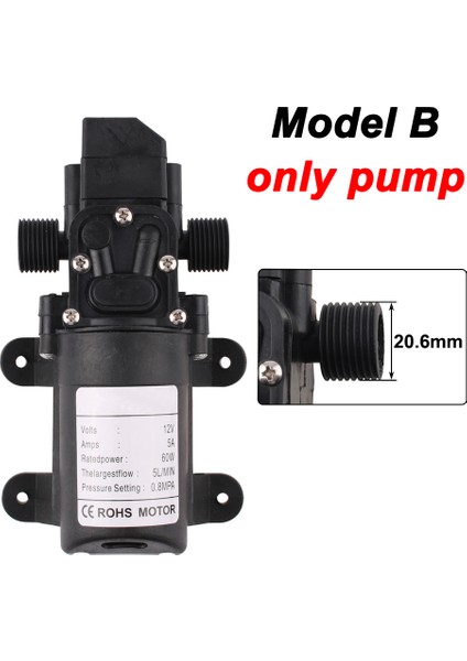 Yalnızca B Pompası Dc 12V 60W 5l/dak Tarımsal Elektrikli Su Pompası Siyah Mikro Yüksek Basınçlı Diyafram Su Pompası Su Püskürtücü Araba Yıkama (Yurt Dışından)