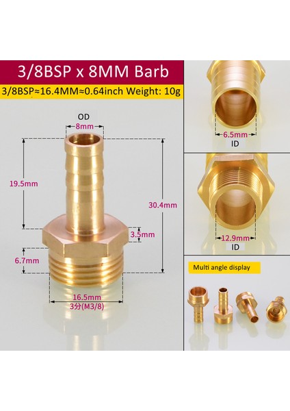 3L8BSP 8mm Diken Stili 5 Adet Brae Uygun mm Hortum Bağlantı Parçacığı Bsp Erkek Bağlayıcı Bağlantı Bakır Kuplaj Adaptörü (Yurt Dışından)