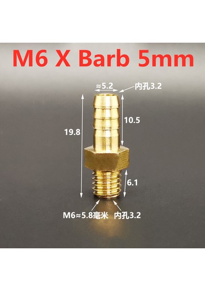 M6'dan Dikenli 5mm Stiline Mini Pagoda Boru Bağlantı Elemanları Erkek Iplik Pirinç Barb Hortum Deri Tüp Trakea Bağlayıcı (Yurt Dışından)