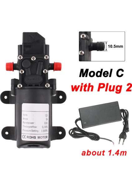 C Adaptörlü Dc 12V 60W 5l/dak Tarımsal Elektrikli Su Pompası Siyah Mikro Yüksek Basınçlı Diyafram Su Pompası Su Püskürtücü Araba Yıkama (Yurt Dışından)