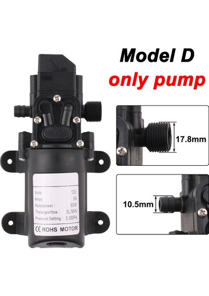 Yalnızca D Pompası Dc 12V 60W 5l/dak Tarımsal Elektrikli Su Pompası Siyah Mikro Yüksek Basınçlı Diyafram Su Pompası Su Püskürtücü Araba Yıkama (Yurt Dışından)