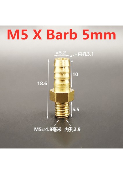 M5'ten Dikenli 5mm Stiline Mini Pagoda Boru Bağlantı Elemanları Erkek Iplik Pirinç Barb Hortum Deri Tüp Trakea Bağlayıcı (Yurt Dışından)
