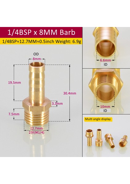 1L4BSP 8mm Diken Stili 5 Adet Brae Uygun mm Hortum Bağlantı Parçacığı Bsp Erkek Bağlayıcı Bağlantı Bakır Kuplaj Adaptörü (Yurt Dışından)