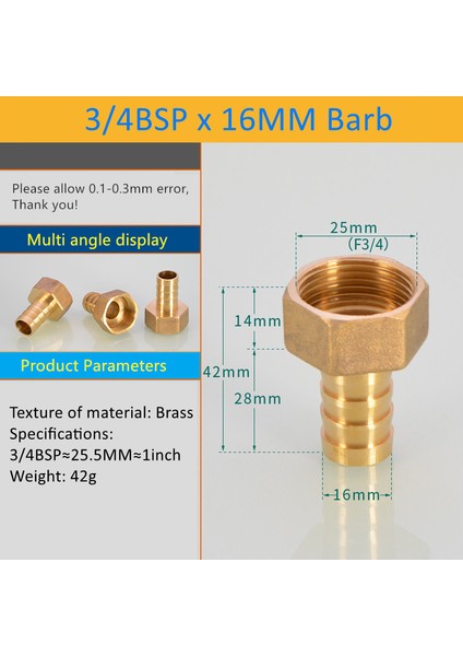 3l4 Bsp 16MM Diken F Stili Pagoda Bağlantı Hortum Borusu Bağlantı Hortum Kuyruğu Dişi Bsp Dişi Pc Erkek Pirinç Su Borusu Bağlantı Parçaları (Yurt Dışından)