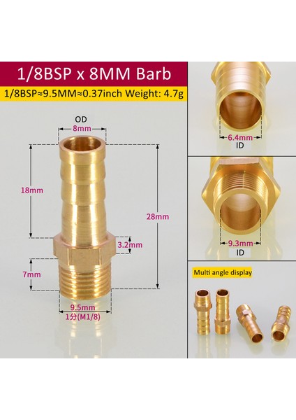 1L8BSP 8mm Diken Stili 1 Parça Brae Uygun mm Hortum Bağlantı Parçacığı Bsp Erkek Bağlayıcı Bağlantı Bakır Kuplaj Adaptörü (Yurt Dışından)