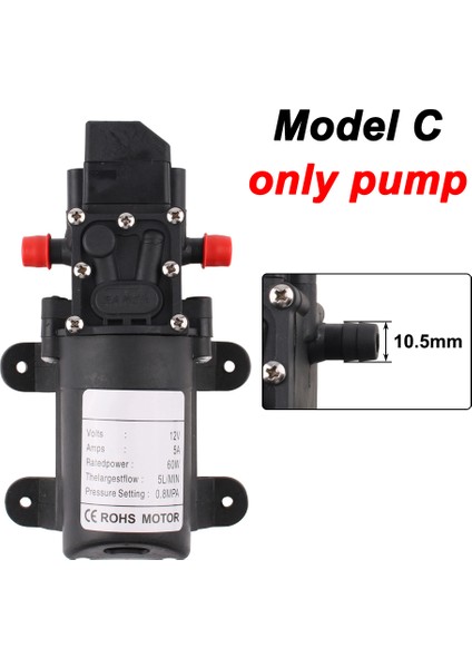 Sadece C Pompası Dc 12V 60W 5l/dak Tarımsal Elektrikli Su Pompası Siyah Mikro Yüksek Basınçlı Diyafram Su Pompası Su Püskürtücü Araba Yıkama (Yurt Dışından)