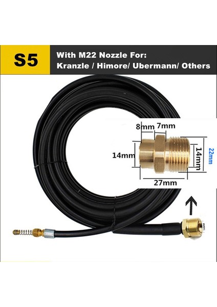 S5 Tarzı 5 Metre Karcher Aksesuarları ile Adaptörlü Su Tahliye Temizlik Hortumu Boru Temizleyici Kiti Basınçlı Yıkama Hortumu Püskürtücü Araba Yıkama Hortumu (Yurt Dışından)