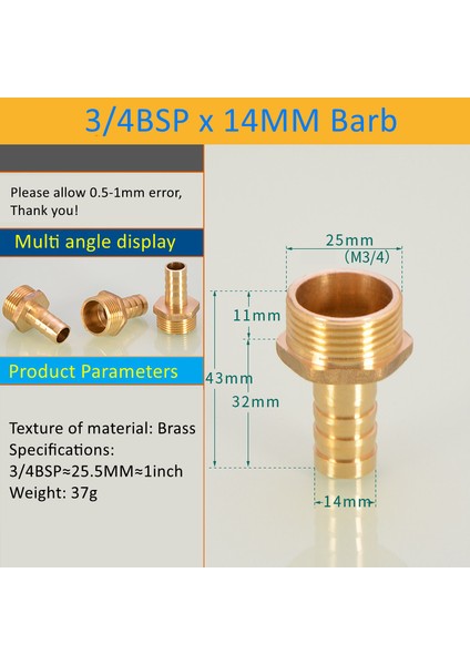 3l4 Bsp 14 mm Diken M Stili Pagoda Bağlantı Hortum Borusu Bağlantı Hortum Kuyruğu Dişi Bsp Dişi Pc Erkek Pirinç Su Borusu Bağlantı Parçaları (Yurt Dışından)