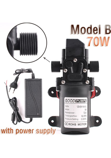 Fişli B Dc 12V 6l Daktilo Su Yüksek Basınç Diyafram Kendinden Emişli Pompa 70W 72W Ab Güç Kaynağı ile 6A Boru Güç Kaynağı 220V (Yurt Dışından)
