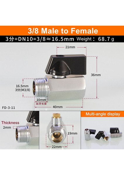 3l8 Erkekten Kadına Tarzı Siyah Mini Vana Erkek Dişi Hava Kompresörü Su Gaz Yağ Kapatma Valfi Pirinç Bilyalı Vana Bsp Dişli (Yurt Dışından)