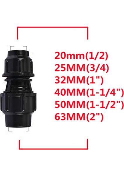 Siyah Stil 63 mm x 50 mm Pe Musluk Suyu Sulama Suyu Değişken Çap Boru Bağlantısı mm Su Tüpü Doğrudan Boru Hızlı Boru Bağlantı Elemanları (Yurt Dışından)