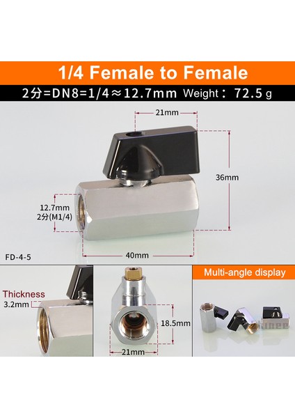 1l4 Kadından Kadına Tarzı Siyah Mini Vana Erkek Dişi Hava Kompresörü Su Gaz Yağ Kapatma Valfi Pirinç Bilyalı Vana Bsp Dişli (Yurt Dışından)