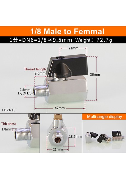 1l8 Erkekten Kadına Tarzı Siyah Mini Vana Erkek Dişi Hava Kompresörü Su Gaz Yağ Kapatma Valfi Pirinç Bilyalı Vana Bsp Dişli (Yurt Dışından)