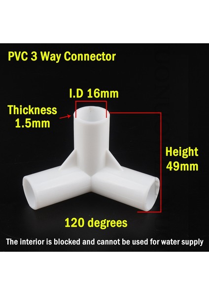 120 Derece Tarzı 5 Adet 2~ Iç Çap Beyaz Pvc Boru Bağlantı Elemanları Pvc Düz Dirsek Tee Bağlayıcı Plastik Mafsal Kendin Yap Gardırop Çadır Bağlantı Elemanları (Yurt Dışından)