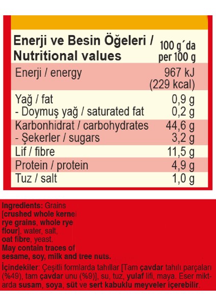 Tam Tahıllı Kepekli Çavdar Ekmeği 500 gr