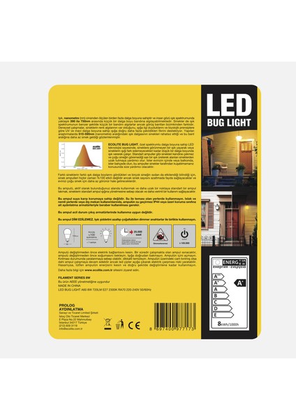 LED A60 8W E27 Mosquito Sinek Ampulü