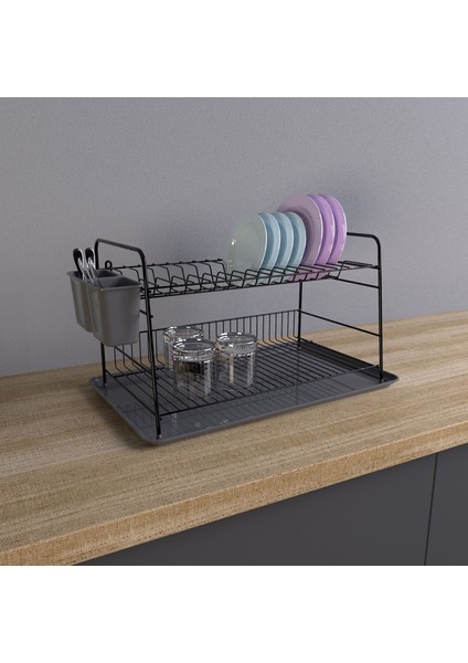 Dikdörtgen 2 Katlı Tablalı 45X30X28 cm Pvc Kaplama Bulaşıklık