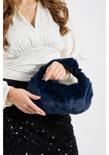 Puffpouch Mini Kol Çantası, Tavşan Tüyü Peluş Çanta, Kol Çantası