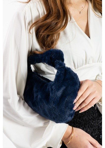 Puffpouch Mini Kol Çantası, Tavşan Tüyü Peluş Çanta, Kol Çantası