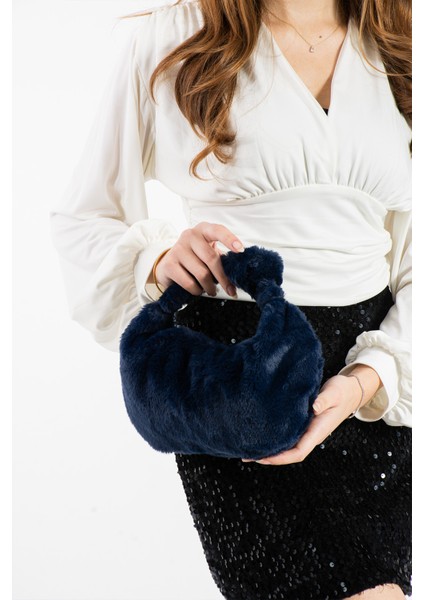 Puffpouch Mini Kol Çantası, Tavşan Tüyü Peluş Çanta, Kol Çantası