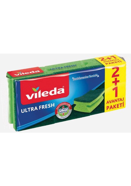Ultra Fresh Oluklu 3'lü Dikdörtgen Sünger