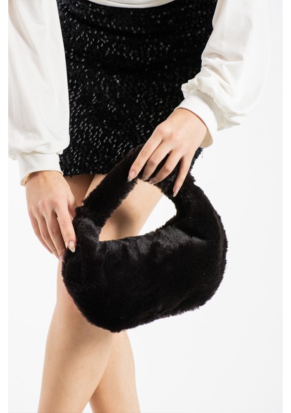 Puffpouch Mini Kol Çantası, Tavşan Tüyü Peluş Çanta, Kol Çantası