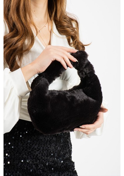 Puffpouch Mini Kol Çantası, Tavşan Tüyü Peluş Çanta, Kol Çantası