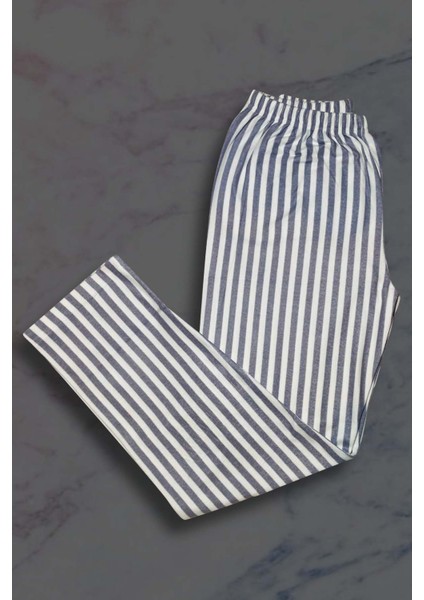 Gri Beyaz Çizgili Gömlek Yaka Cepli Süet Pijama Takımı fırsatları
