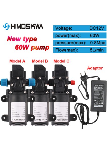 Sadece Bir Pompa Dc 12V 60W 5l/dak Tarımsal Elektrikli Su Pompası Siyah Mikro Yüksek Basınçlı Diyafram Su Pompası Su Püskürtücü Araba Yıkama (Yurt Dışından)