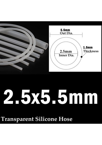 2,5x5,5 mm Stili 5 Milyon Iç Çap 2~5mm Gıda Grade Şeffaf Silikon Boru Isıya Dayanıklı Içme Suyu Hortumu Esnek Hava Pompası Hortumu (Yurt Dışından)
