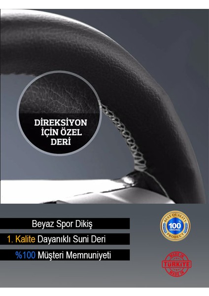 Proton Gen 2 Özel Süper Deri Direksiyon Kılıfı, Beyaz Şeritli Spor Dikiş
