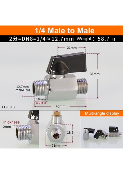 1l4 Erkekten Erkeğe Tarzı Siyah Mini Vana Erkek Dişi Hava Kompresörü Su Gaz Yağ Kapatma Valfi Pirinç Bilyalı Vana Bsp Dişli (Yurt Dışından)