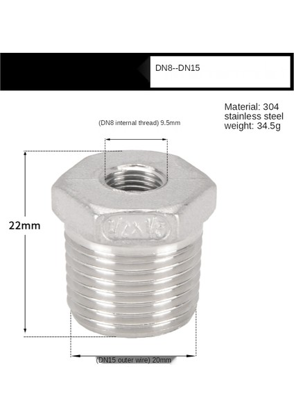DN8-DN15 Stili Npt Erkek Dişi Iplik Paslanmaz Çelik Redüktör Manşon Boru Bağlantı Parçası (Yurt Dışından)