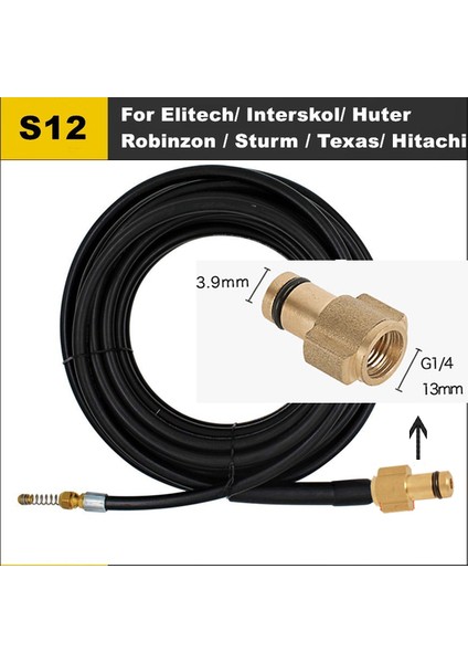 S12 Tarzı 10 Metre Karcher Aksesuarları ile Adaptörlü Su Tahliye Temizlik Hortumu Boru Temizleyici Kiti Basınçlı Yıkama Hortumu Püskürtücü Araba Yıkama Hortumu (Yurt Dışından)