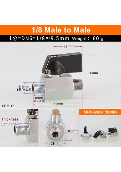 1l8 Erkekten Erkeğe Tarzı Siyah Mini Vana Erkek Dişi Hava Kompresörü Su Gaz Yağ Kapatma Valfi Pirinç Bilyalı Vana Bsp Dişli (Yurt Dışından)