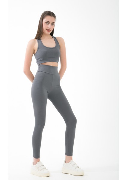 Kadın Spor Crop Tayt Takım