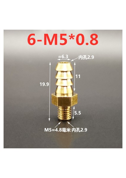 6 Mm'den M5X0,8 Stiline Mini Pagoda Boru Bağlantı Parçaları Erkek Metrik Dişli Pirinç Boru Hortumu Deri Tüp Trakea Bağlayıcı (Yurt Dışından)