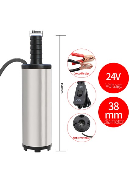 24V38M Timsah Klipsi 12V 24V Su Yağ Dizel Yakıt Transfer Dolum Aracı Daldırma Pompası Dc L/dak Kerosen Paslanmaz Çelik (Yurt Dışından)
