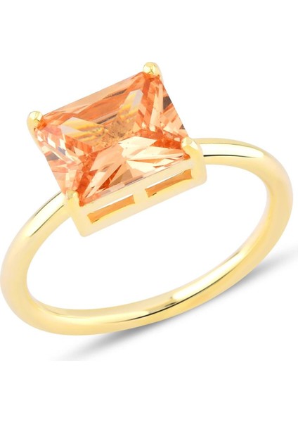 Champagne Zirconia Taşlı Baget Kesim Tektaş Yüzük