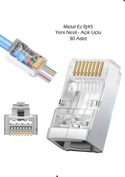 Yeni Nesil (Açık Uçlu, Delikli) Metal RJ45 Soket Ez Plug Cat6 Jack (30 Adet)