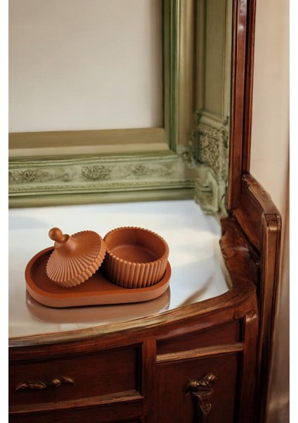 Terracotta Sunumluk Takı Tabağı Dekoratif Tepsi Obje Seti 2 Parça Model 1021