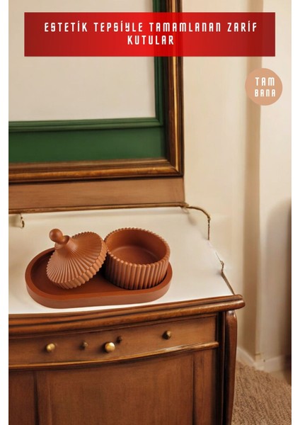 Terracotta Sunumluk Takı Tabağı Dekoratif Tepsi Obje Seti 2 Parça Model 1021 fırsatları