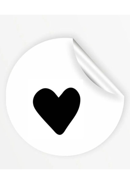 Sticker Kuşe (3X3CM) 48 Adet Yuvarlak Kesim -Siyah Kalp-