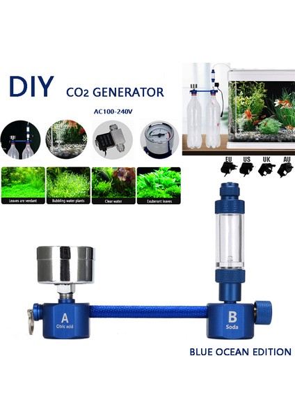 Mavi-A Tarzı Akvaryum Dıy Co2 Jeneratörü, Manyetik Valf Kabarcık Sayacı Difüzör Reaksiyon Sistemi Kit'i Sucul Bitki Büyümesi Için Co2 Ekipmanı (Yurt Dışından) fırsatları