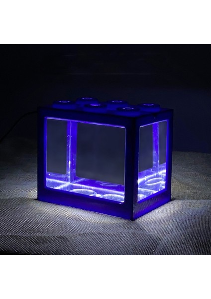 Mavi Stil Lechong Masaüstü Mini Akvaryum Işıklı Yapılabilir Kaplumbağa Tankı Küçük Balık Tankı Sucul Bitkiler Süs Balık Tankı (Yurt Dışından)