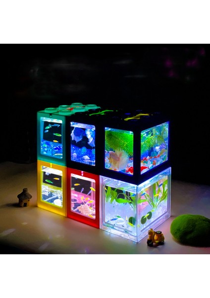 Mavi Stil Lechong Masaüstü Mini Akvaryum Işıklı Yapılabilir Kaplumbağa Tankı Küçük Balık Tankı Sucul Bitkiler Süs Balık Tankı (Yurt Dışından) fiyatları