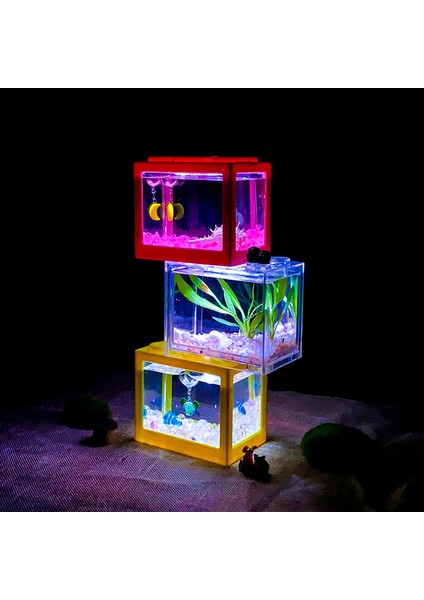 Mavi Stil Lechong Masaüstü Mini Akvaryum Işıklı Yapılabilir Kaplumbağa Tankı Küçük Balık Tankı Sucul Bitkiler Süs Balık Tankı (Yurt Dışından) indirimleri