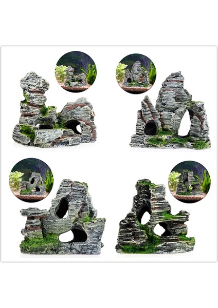 Sonbahar Tarzı Dağ Manzaralı Akvaryum Kaya Mağara Ağaç Süs Balık Tankı Dekorasyonu (Yurt Dışından) modelleri