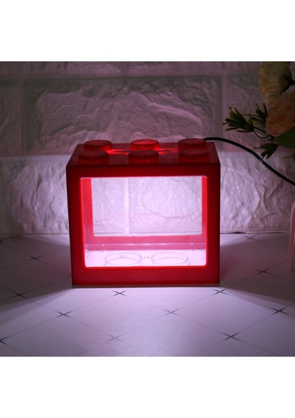 Kırmızı Stil Mavi Işık Rengi 1l USB LED Masaüstü Mini Akvaryum Balık Tankı Lambası Betta Balık Kavgası Silindir Dekorasyon Küçük Yaratıcı Balık Tankı Blokları Yığılmış (Yurt Dışından)
