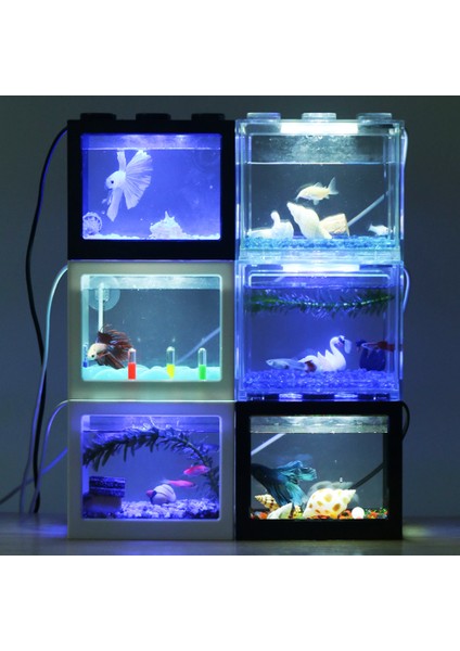 Kırmızı Stil Mavi Işık Rengi 1l USB LED Masaüstü Mini Akvaryum Balık Tankı Lambası Betta Balık Kavgası Silindir Dekorasyon Küçük Yaratıcı Balık Tankı Blokları Yığılmış (Yurt Dışından) fırsatları
